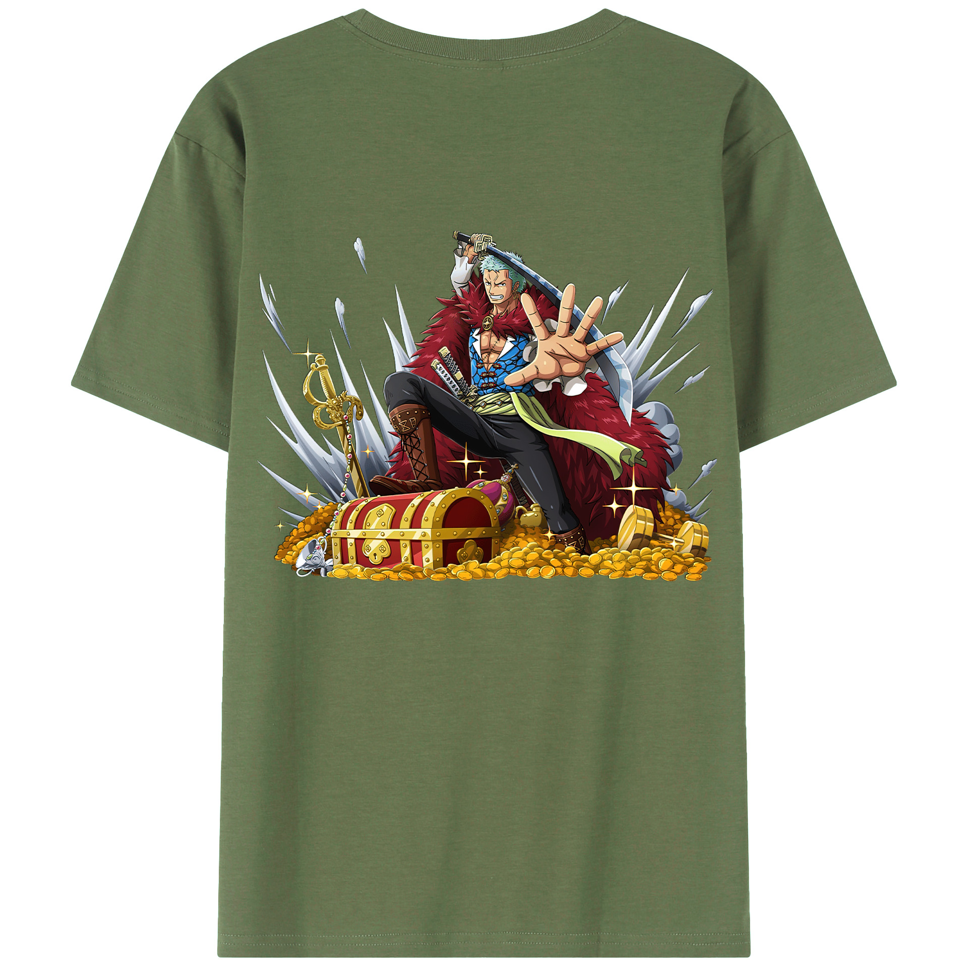 ワンピース ロロノア・ゾロ ONE PIECE Roronoa Zoro 綿100％ メンズ半袖Tシャツ（バックプリント） 通気性